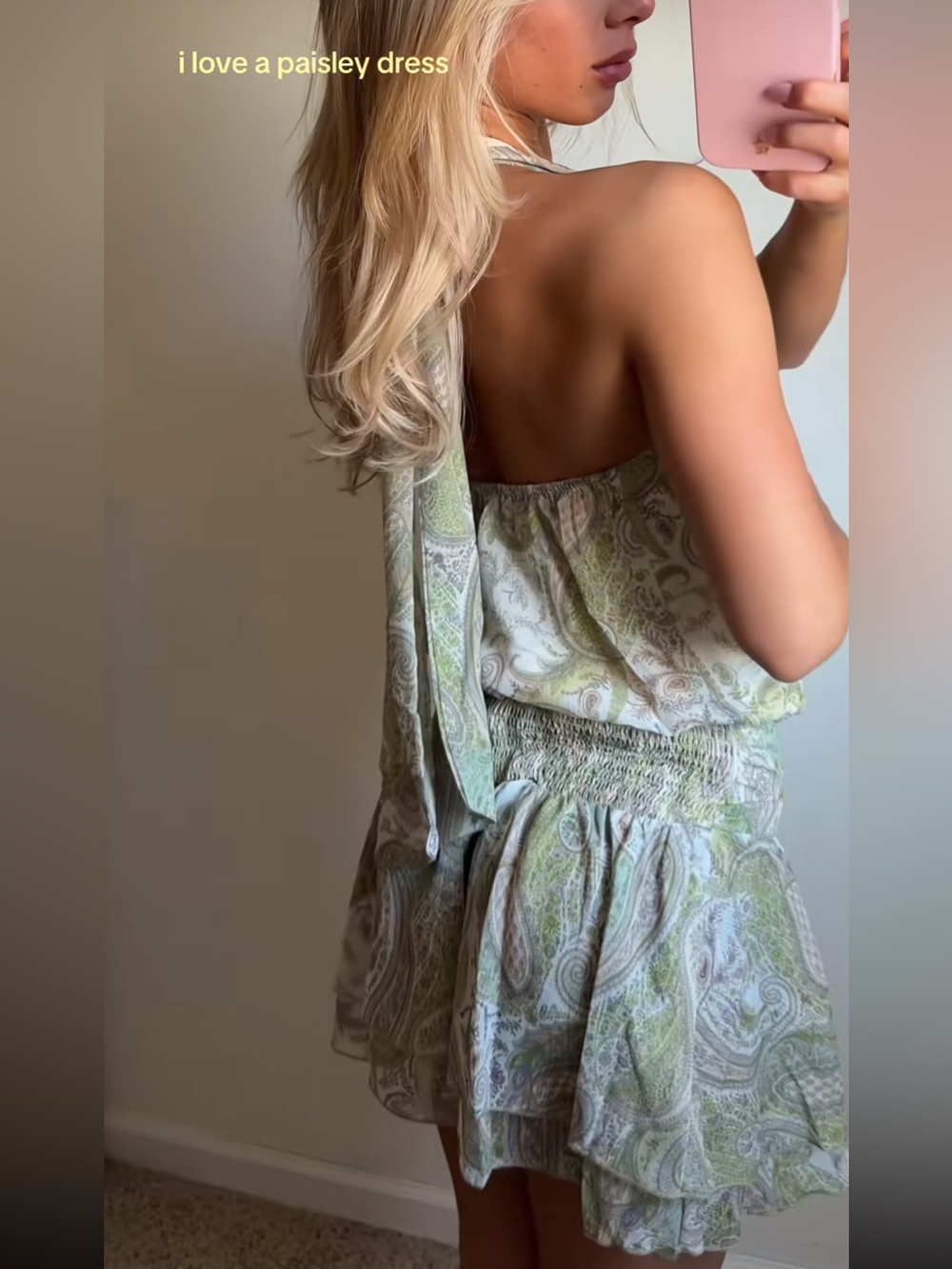 Cider chiffon Paisley halter neck mini dress